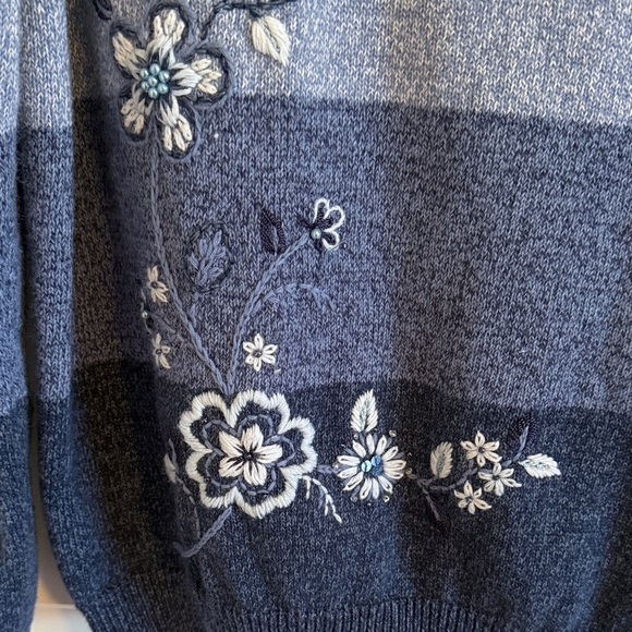 Alfred Dunner Cotton Blend Sweater Blue Colorblock Stripes Floral Embroidery MP - Picture 5 of 9
